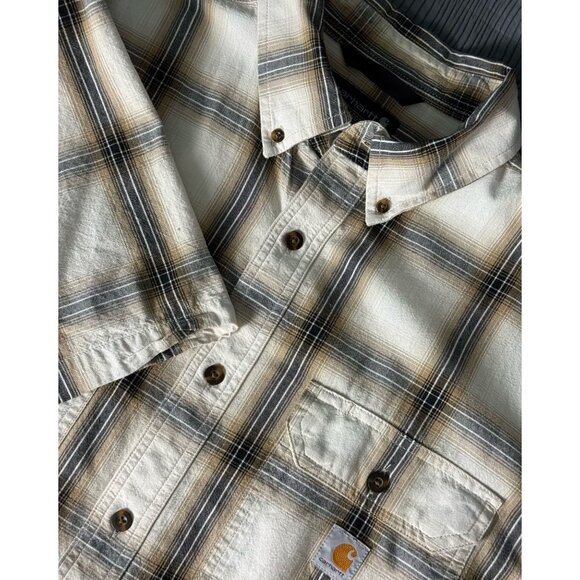 CARHARTT Loose Fit Short Sleeve Button-Down Shirt Brown Plaid Utility Mens Sz XL - Picture 1 of 10